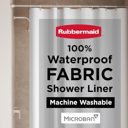 Rubbermaid White Shower Curtain Liner: Waterproof Fabric Shower Liner for Bathroom, with 2 Magnets and Rustproof Grommets, 70x72, Standard Size, White - color: White