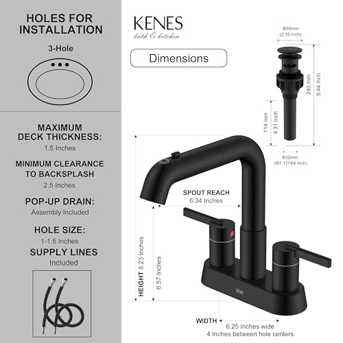 Matte Black Pull Out Centerset Bathroom Faucet 2 Handle 3 Hole 4 Inch | Pull Down Bathroom Faucet with Pop Up Drain & Supply Lines, Lead-Free cUPC & NSF Certified, 4 Inch Faucet for Vanity RV Sink - color: Matte Black