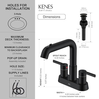 Matte Black Pull Out Centerset Bathroom Faucet 2 Handle 3 Hole 4 Inch | Pull Down Bathroom Faucet with Pop Up Drain & Supply Lines, Lead-Free cUPC & NSF Certified, 4 Inch Faucet for Vanity RV Sink - color: Matte Black