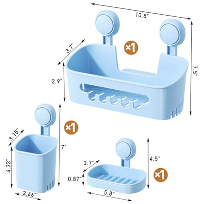 Shower Caddy Suction Cup Set Shower Organizer & Soap Holder, Blue | Toothbrush Holder, Bathroom Shelf Basket NO-Drilling, Removable Shower Storage, Waterproof Bathroom Holder - color: 3 × Blue