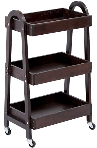 3 Tier Rolling Craft Cart Slim Rolling Storage Cart Wooden Cart on Wheels Bathroom Organizer Rolling Utility Cart Mobile Shelving Unit for Kitchen Bathroom Laundry Narrow Places (Black) - color: Black