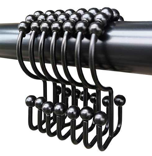 Double Glide Roller Shower Curtain Hooks Rings, Black | 1Rust Proof Stainless Steel, Curtain Hooks Rings for Bathroom Shower Rods Curtains and Liners, Easy Glide Rollers - color: Black
