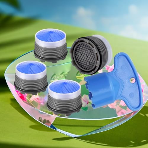 4PCS Faucet Aerator and 1PCS Faucet Aerator Key, 18.5mm Water Saving Flow Restrictor Set Replacement Parts for Kitchen High Speed Bathroom Sink Aerator (1.5GPM)