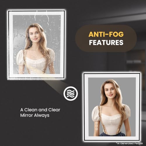 LOAAO 30"X36" LED Bathroom Mirror Black Framed | Anti-Fog, Dimmable, Memory Function, Tempered Glass, Lighted Vanity Mirror for Wall - size: 30"L x 36"W