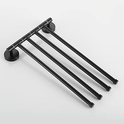 ZHOUXIAO 304 Stainless Steel Swing Out Towel Bar Holder/Black Swivel Towel Rack for Bathroom or Kitchen, Towel Bar Folding Arm Swivel Hanger Bathroom Storage Wall Mounted black-4Bars