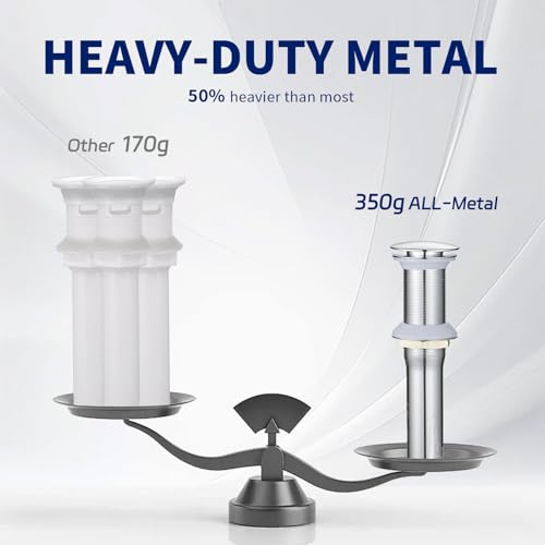 Homevacious Chrome Bathroom Sink Drain Pop up Drain Without Overflow | Rustproof Bathroom Sink Stopper with Detachable Strainer Basket All Metal Rustproof Fits 1-1/2" to 1-3/4" Sink Hole - color: Chrome
