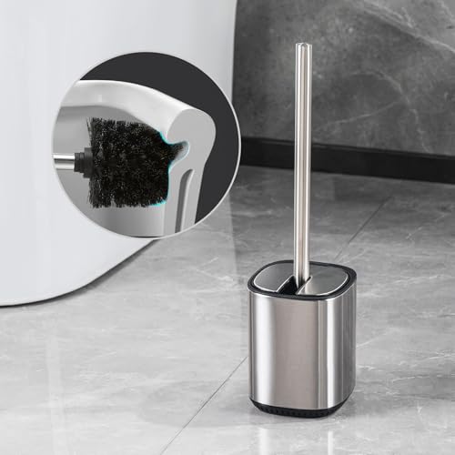 Toilet Brush and Holder Set Toilet Bowl Brush Stainless Steel Automatic Open lid Toilet Bowl Cleaner Brush with Durable Bristle Head Toilet Cleaning Brush for Bathroom - color: Stainless Steel
