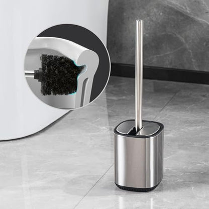 Toilet Brush and Holder Set Toilet Bowl Brush Stainless Steel Automatic Open lid Toilet Bowl Cleaner Brush with Durable Bristle Head Toilet Cleaning Brush for Bathroom - color: Stainless Steel
