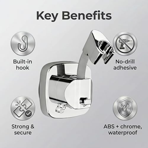 360° Swivel Shower Head Holder with Strong Suction Cup, Adjustable No Drill | Tool-free install in seconds, bathroom wall mount handheld shower bracket, removable, waterproof, 10kg built-in storage hook - color: Gray