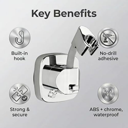 360° Swivel Shower Head Holder with Strong Suction Cup, Adjustable No Drill | Tool-free install in seconds, bathroom wall mount handheld shower bracket, removable, waterproof, 10kg built-in storage hook - color: Silver