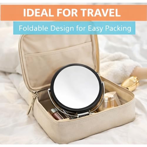 Tabletop Makeup Mirror with Stand, Double Sided 1X/2X Magnification, 5" x 4" Oval Vanity Mirror, 360° Swivel Desk Mirror for Bathroom Countertop, Portable Cosmetic Mirror for Travel and Bedroom