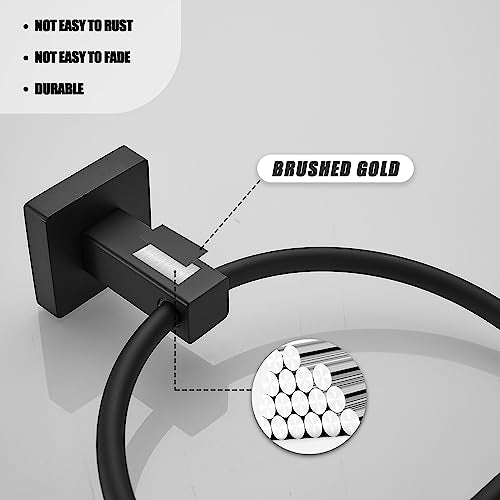 Leyden Matte Black Hand Towel Holder, Bathroom Towel Ring, Bath Hand Towel Hangers Wall Mounted Half Round Modern - color: Black