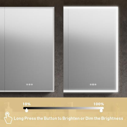 Recessed Medicine Cabinet with Mirror 42"x36" Medicine Cabinet Mirror | Lighted Medicine Cabinet, Bathroom Medicine Cabinet with Mirror, Adjustable Shelves, Defogger, Outlets, USB, Dimmable - size: 42x36 Inch-Recessed