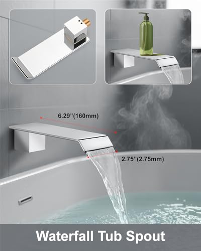 Aolemi Shower System with Tub Spout and Valve Polish Chrome | 10-Inch Square Wall Mounted Rainfall Shower Head and Handheld,3-Function Bathtub Shower Faucet Set - color: Chrome