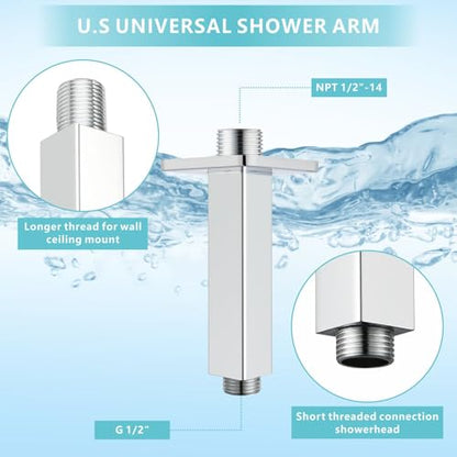 Ceiling Mounted Shower Arm with Flange, Universal Connection 1/2 NPT Straight, Made of Thicken Stainless Steel, Square Extension Arm for Fixed Rain Shower Head(4 Inch, Chrome) - color: Chrome, style: 4 Inch