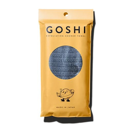 GOSHI Exfoliating Shower Towel - Long Body Scrubber, Grey | For back acne, KP & smooth skin, durable quick dry nylon washcloth, ethically crafted in Gunma, Japan - color: Grey