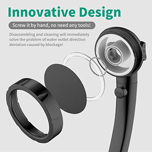 High Pressure Shower Head with Handheld, Black | On Off Shower for RV, Water Saving Shower Head with Stop Button and 3 Modes, Detachable RV Shower Head with Hose and Bracket - color: Black
