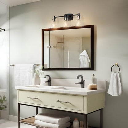 GLOBE Electric 63000062 5-Piece All-in-One Bathroom Set, Matte Black & Brass, 3-Light Vanity Light, Seeded Glass, Towel Bar, Toilet Paper Holder, Towel Ring, Robe Hook, Bathroom Lights Over Mirror - color: Matte Black, Bailey (5-Piece)