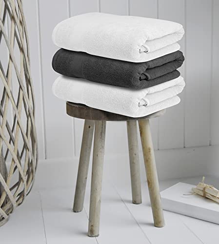 Luxury Bath Towels Set of 4 (27” x 54”) | Towels for Bathroom | Super Soft | Highly Absorbent Towels for Home, Spa, Gym (Grey-White) - color: Grey/White