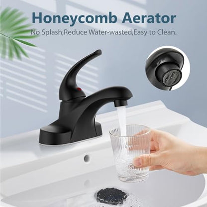 Matte Black Bathroom Sink Faucet,Single Handle 4 Inch Centerset | Single-Handle RV Bathroom Faucet Fits 4-Inch Centerset Sinks,Includes Hot And Cold Supply Lines And A Matching Pop-Up Drain - color: Matte Black