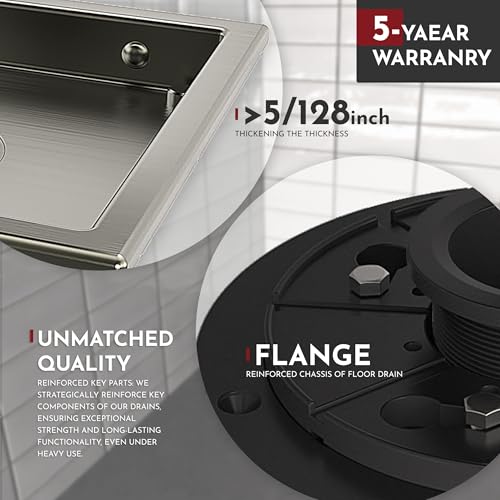 4 Inch Square Shower Drain Nickel Floor Drain with Flange Reversible 2-in-1 Cover Tile Insert Grate Removable SUS304 Stainless Steel CUPC Certified Brushed Nickel - color: Brushed Nickel, size: 4 Inch