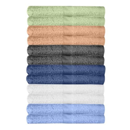 KAHAF COLLECTION 12 Pack Washcloths | Multicolour 100% Cotton Extra Absorbent Face Towels | Soft, Quick Dry Wash Cloths for Bathroom, Spa, Gym, Baby & Travel (12 Packs (12 x 12)) - size: 12 Pack (12" x 12")