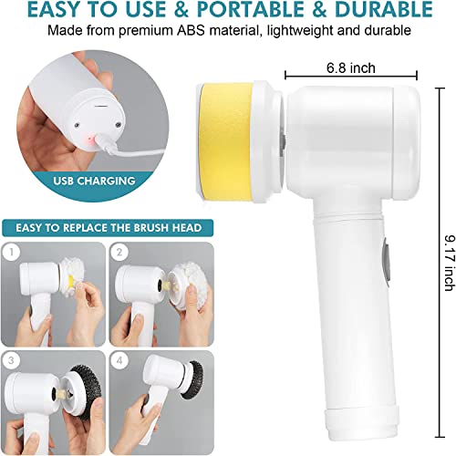 Electric Spin Scrubber, Cordless Electric Cleaning Brush Waterproof Power Scrubber with 5 Replaceable Brush Heads, Handheld Shower Scrub Brush for Cleaning Kitchen Dish Sink Tub Floor Wall Tile Window