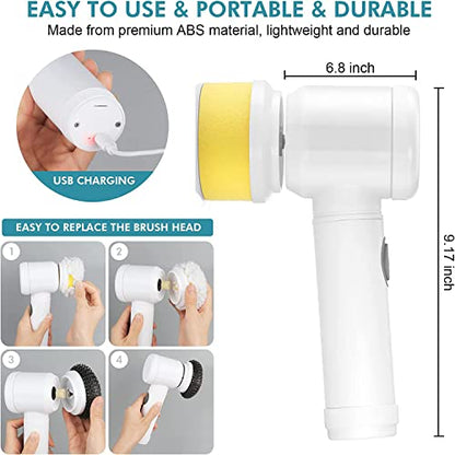 Electric Spin Scrubber, Cordless Electric Cleaning Brush Waterproof Power Scrubber with 5 Replaceable Brush Heads, Handheld Shower Scrub Brush for Cleaning Kitchen Dish Sink Tub Floor Wall Tile Window