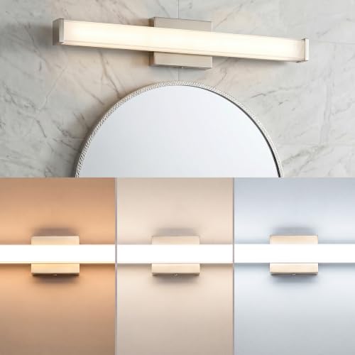 URSOLA 24" Modern LED Bathroom Light Fixtures, Brushed Nickel 3CCT Dimmable Bathroom Vanity Light Over Mirror, Bathroom Vanity Bath Bar Lights with Double Layer Acrylic Shade - color: Brushed Nickel, size: 24inch