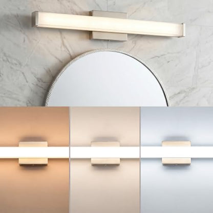 URSOLA 24" Modern LED Bathroom Light Fixtures, Brushed Nickel 3CCT Dimmable Bathroom Vanity Light Over Mirror, Bathroom Vanity Bath Bar Lights with Double Layer Acrylic Shade - color: Brushed Nickel, size: 24inch