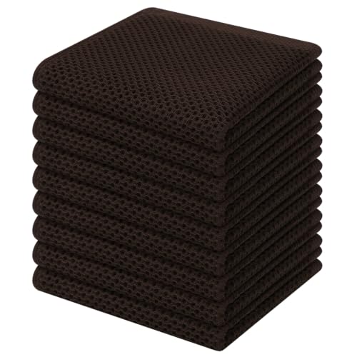 Homaxy 100% Cotton Waffle Weave Kitchen Dish Cloths, 9-Pack, Dark Brown | Ultra Soft Absorbent Dish Towels, Quick Drying Dish Rags with Hanging Loop, 12 x 12 Inches - color: Dark Brown, size: 12 x 12 - 9 Pack