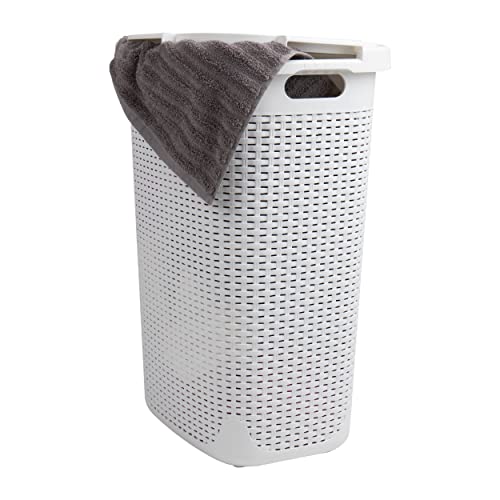 Mind Reader Slim Laundry Hamper with Lid, 60L Tall Clothes Basket, Narrow Tapered Design for Bathrooms, Closets and Laundry Rooms, Plastic, White - color: White, size: 1 Piece