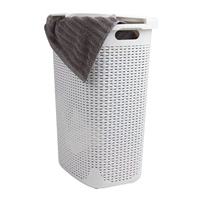 Mind Reader Slim Laundry Hamper with Lid, 60L Tall Clothes Basket, Narrow Tapered Design for Bathrooms, Closets and Laundry Rooms, Plastic, White - color: White, size: 1 Piece