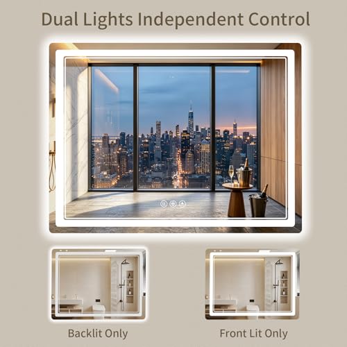 36"x40" LED Bathroom Mirror with Lights, Backlit + Front Lit, Anti-Fog, Lighted Bathroom Mirror for Wall, HD Shatterproof Tempered Glass, Dimmable, Memory Function (Horizontal/Vertical) - size: 40"L x 36"W