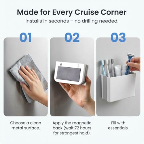 Cruise Magnetic Toothbrush Holder Cabin Walls, Foldable Toiletry Organizer for Disney RoyalCaribbean Carnival Cabin Bathroom, Strong Magnet, No Drilling, Space-Saving Travel Essential (4)