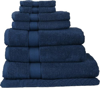 ELITE Emporium Home Collection 8-Piece Cotton Bath Towel Set - Ultra Soft, 550 GSM, Quick-Dry - Bath Sheet, Bath Towels, Hand Towels, Washcloths, Bath Mat - Luxury Bathroom Towel Set (Navy Blue) - color: Navy Blue