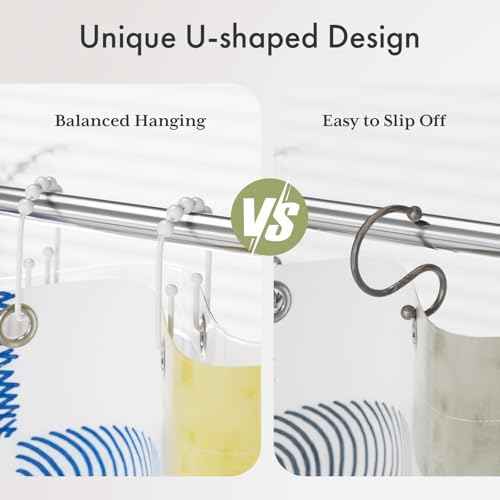 AmazerBath Shower Curtain Hooks White Metal Shower Curtain Rings Rust Proof, Double Sided Shower Curtain Hooks for Shower Curtain Liner Smooth Shower Hook Rings for Bathroom, Set of 12 - color: White, style: Modern