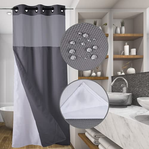 36" W x72“ L Hook Free Fabric Stall Shower Curtain with Polyester Snap-in Liner with Magnets–Hotel Quality Top See Through Grey - color: Grey, size: 36"W x 72"L (Pack of 1)