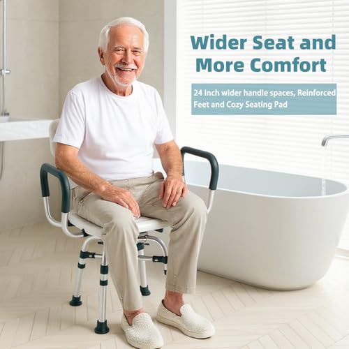 Swive Shower Chair with Arms and Back, 500 lbs Heavy Duty Shower Seat for Inside Shower Stall and Bathtub, Height Adjustable Safety Bath Seat for Elderly, Adults, Handicap and Disabled - size: 500lbs Heavy Duty Shower Chair
