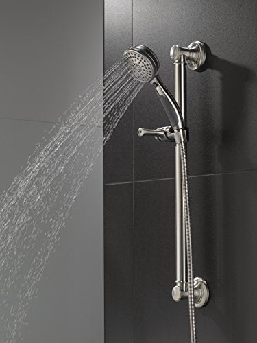 Delta Faucet 9-Spray Slide Bar Hand Held Shower with Hose, Brushed Nickel Handheld Shower Head, Slide Bar Hand Shower, Handheld Shower, Detachable Shower Head, Stainless 51900-SS - color: Stainless
