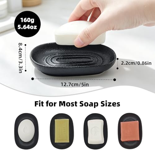 Ceramic Soap Dish for Bathroom & Kitchen Sink- Black Matte Textured Finish Bar Soap Holder for Shower - Easy to Clean Small Simple Oval Soap Dishes Holders for Bar Soaps, Sponges, Jewelry - color: Black- Textured Matte