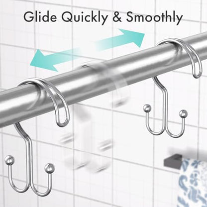 Bathway Shower Curtain Hooks Ring Chrome, 12 Pcs Double Sided Shower Hooks, Rust Proof Metal Shower Hooks for Bathroom, Anti-Drop Shower Rings for Shower Curtain & Liners - color: Chrome, style: Double-layer Shower Hooks