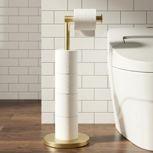 Cesun Free Standing Toilet Paper Holder Stand with Weighted Base, Gold | SUS304 Rustproof Steel | Thick Non-Slip Base | Swivel Pivot Design | Slim Footprint | Holds 5 Rolls - color: Gold