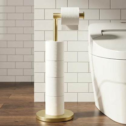 Cesun Free Standing Toilet Paper Holder Stand with Weighted Base, Gold | SUS304 Rustproof Steel | Thick Non-Slip Base | Swivel Pivot Design | Slim Footprint | Holds 5 Rolls - color: Gold