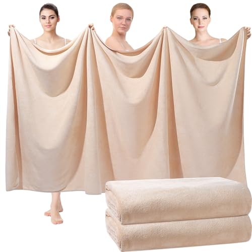 Mixweer 2 Pcs Oversized Bath Towels, 40 x 80 Inch Giant Microfiber Jumbo Bath Sheets Ultra Soft Bathroom Microfiber Quick Dry Absorbent Shower Towels for Spa Camping Beach (Light Khaki) - color: Light Khaki