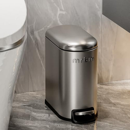 MRBIN Stainless Steel Slim Bathroom Trash Can with Lid, 6L / 1.6Gal Step Narrow Waste Basket Covered Odorless Dustbin with Inner Bucket for Bedroom, Kitchen, Vanity, Office, Eclipse-Grey - color: Eclipse Grey - 1.6 Gallons, style: Arc Lid