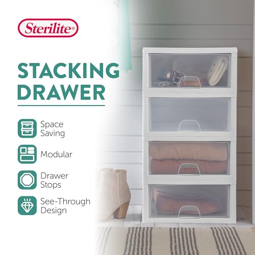 Sterilite Stacking Drawer Storage Organizer for Clothes, 16 Quart, 24-Pack | White Frame, Stackable Modular Clear Plastic Drawers & Containers for Clothing, Accessories, Craft Supplies, Shoes or Linens - size: 16 Quart, style: 24 Pack