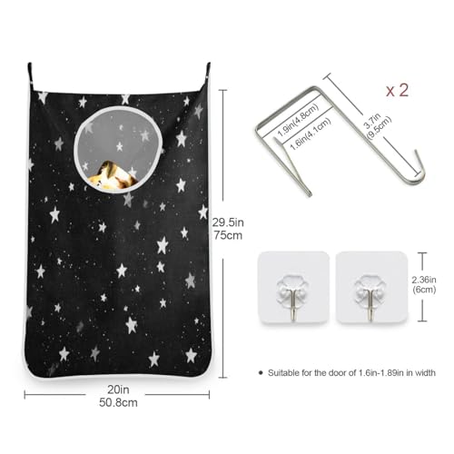 2PCS Hanging Laundry Hamper Bag Over the Door Laundry Hamper Wall Hamper Large Dirty Clothes Hamper with Stainless Steel Hooks 29.5x20Inch Black Starry Sky Dots - color: Black Starry Sky Dots, size: 2 PCS