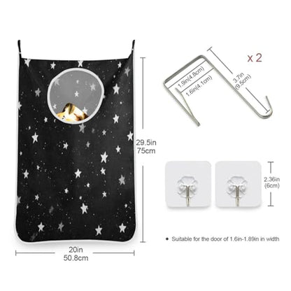 2PCS Hanging Laundry Hamper Bag Over the Door Laundry Hamper Wall Hamper Large Dirty Clothes Hamper with Stainless Steel Hooks 29.5x20Inch Black Starry Sky Dots - color: Black Starry Sky Dots, size: 2 PCS