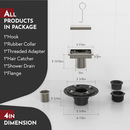4 Inch Square Shower Drain Nickel Floor Drain with Flange Reversible 2-in-1 Cover Tile Insert Grate Removable SUS304 Stainless Steel CUPC Certified Brushed Nickel - color: Brushed Nickel, size: 4 Inch